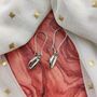 Long Silver Cowrie Sea Shell Charm Boho Dangle Earrings, thumbnail 6 of 7