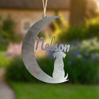 Dog Personalised Silhouette Steel Moon Crescent, 6 of 8