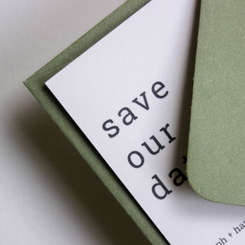 Hand Printed Green Save The Date Wedding Card, 3 of 11