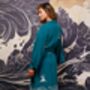 Origami And Hokusai Wave Embroidered Deep Teal Long Kimono, thumbnail 5 of 12