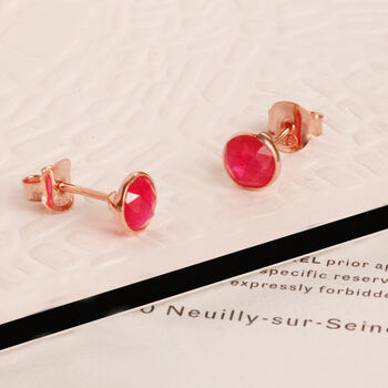 Gemstone Stud Earrings In Rose Gold Vermeil Plated, 6 of 12