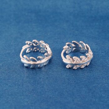 Silver Cz Leaf Hoop Earrings, 925 Sterling Silver, 5 of 7