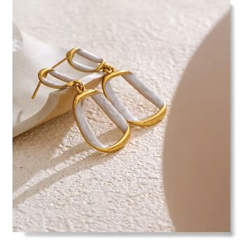 Monaco D’or Gold Ivory Enamel Vintage Gala Drop Gift Earrings, 2 of 4