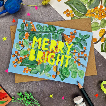 Merry Bright Neon Floral Papercut Christmas Card, 2 of 9