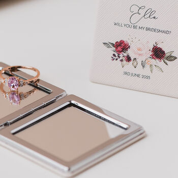 Personalised Burgundy Flowers Square Compact Mirror With Name And Message, 2 of 6