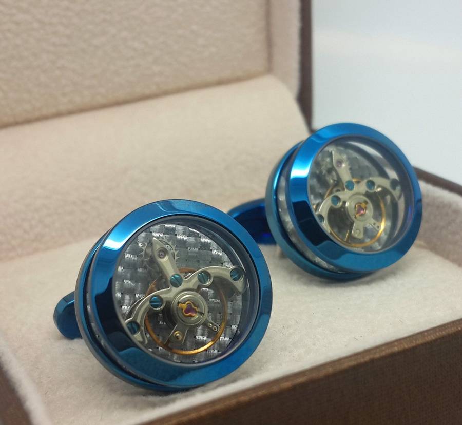 Image of Tourbillon Clock Mechanism Clear Cufflinks