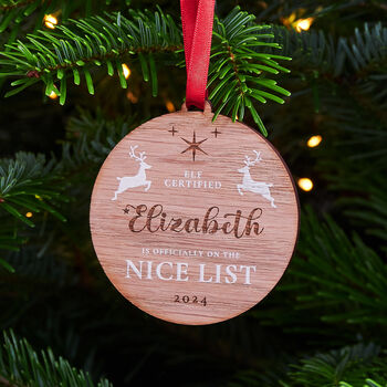 Wooden Personalised Nice List Christmas Bauble, 4 of 5