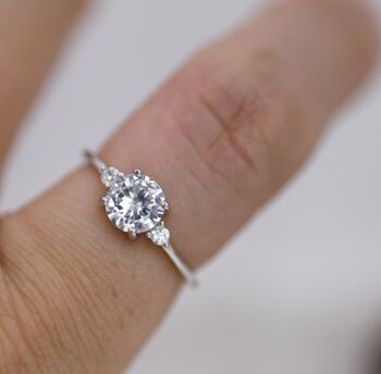 One Carat Cz Ring In Sterling Silver Plain Ring Band, 4 of 11