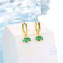 Sterling Silver Emerald Green Cz Marquise Crown Huggie Hoop Earrings, thumbnail 4 of 11