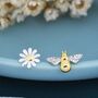 Sterling Silver Bumble Bee And Daisy Stud Earrings, thumbnail 1 of 10