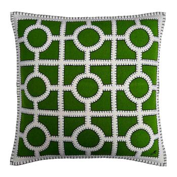 Hand Embroidered Chinoiserie Fretwork Wool Cushion, 2 of 3