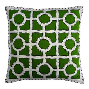 Hand Embroidered Chinoiserie Fretwork Wool Cushion, 2 of 4