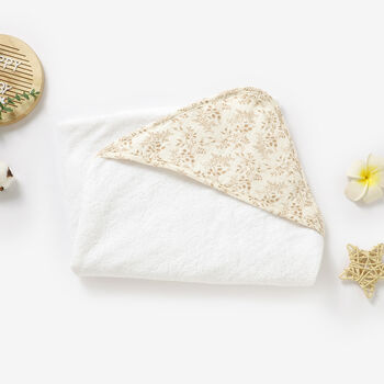 Neutral Floral Organic Cotton Muslin Hooded Baby Towel, 4 of 5