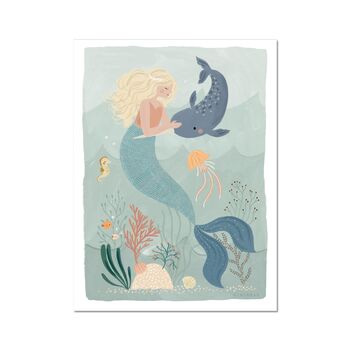Mermaid And The Narwhal Kids Friendship Art Print, 2 of 2