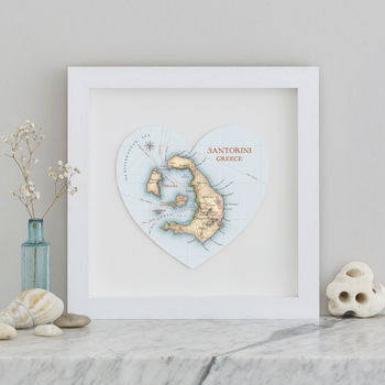 Personalised Santorini Greek Island Map Heart Print, 2 of 2