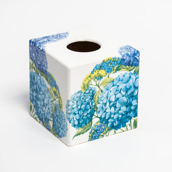 Tissue Box Cover Square Wooden Blue Hydrangea, 3 of 3