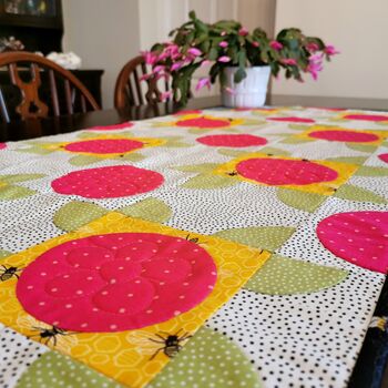 Vibrant Pink Patchwork Table Runner With Bumblebees, 6 of 8