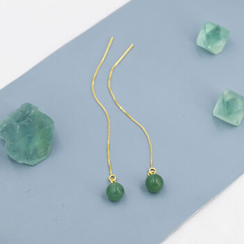 Sterling Silver Natural Jasper Jade Threader Earrings, 5 of 10