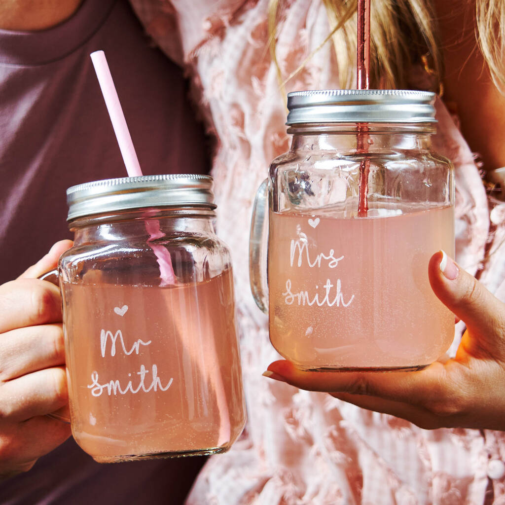 Personalised Couples Set Of Two Mason Jars, 1 of 2
