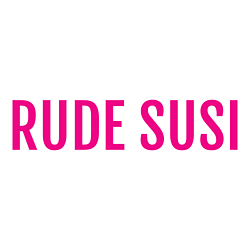 RUDE SUSI in pink bold font with white background all text
