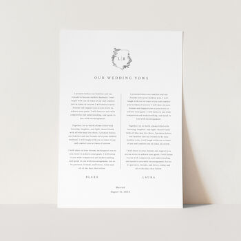 Wedding Vows Anniversary Gift, Botanic Crest Design, 3 of 4