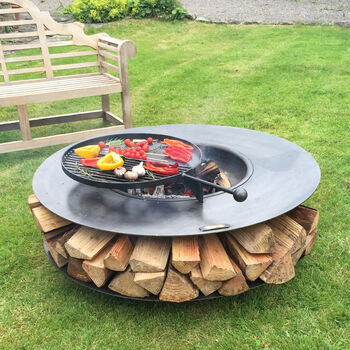 Fire Pit With Grill: Flat Ring Of Logs With BBQ Rack, 3 of 10