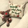 Personalised Santa Please Stop Here Cushion, Kids Santa Christmas Cushion, thumbnail 3 of 12