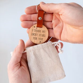 Engraved 'I Thank My Lucky Stars For You' Wood Keyring, 3 of 4