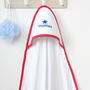 Personalised Star Hooded Towel With Red Trim, thumbnail 1 of 6
