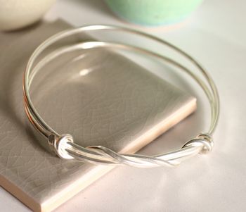 Handmade Lovers Knot Double Silver Bangle, 2 of 6
