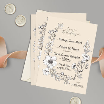 Ivory Floral Baby Christening Invitations Set Of 10, 2 of 3