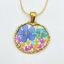 Dried Flowers Circle Pendant Necklace Silver Or Gold, thumbnail 1 of 9