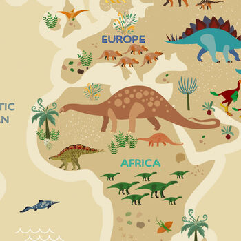Personalised Dinosaur World Map Print A3 A2 A1, 5 of 6
