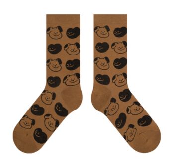 Brown And Black Dog Face Mid Calf Length Socks, 2 of 3