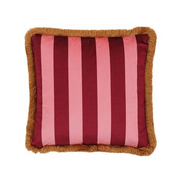 Trapeze Boy Double Sided Velvet Cushion Deep Berry Red And Stripes, 5 of 6