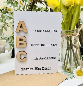 Personalised Teacher Thank You Wooden Abc Card, 2 of 5