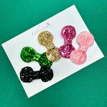 Mini Glitter Bow Hair Clip Set/ Wicked, 2 of 2