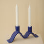 Handmade Blue Wavy Ceramic Candelabra For Two Candles, thumbnail 3 of 6