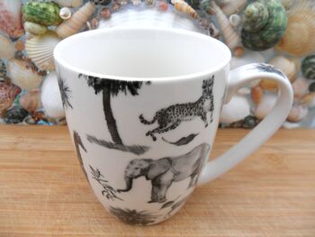 Set Of Six China Aspen Mugs In Black Safari Design, 6 of 12