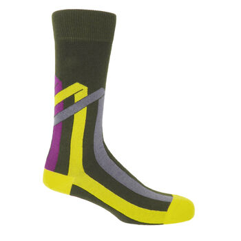 Polka Stripe Yellow And Ribbon Stripe Pine Men's Socks, 5 of 5