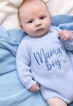 Mama's Boy/Girl Or Daddy's Boy/Girl Embroidered New Baby Knitted Romper. Perfect Mother's Day Gift, 3 of 12