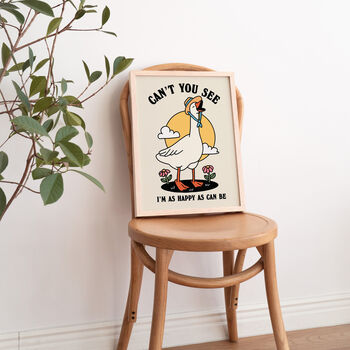 'Happy As Can Be' Cute Happy Goose Wall Print, 5 of 9