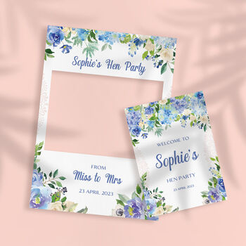 Hen Party Blue Floral Serene Sign And Photobooth Frame, 3 of 4