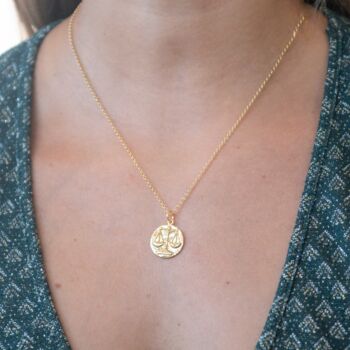 Engraved Gold Plated Libra Zodiac Necklace, 3 of 7