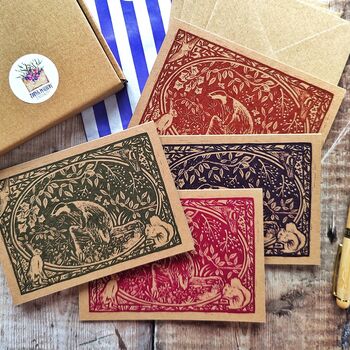 Woodland Badger Linocut Cards And Envelopes, 4 of 7