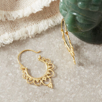 Gold Plated Silver Filigree Sleeper Hoops, 5 of 9