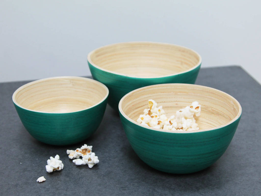 set of three bamboo snack bowls by lotus direct