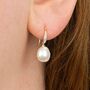 9ct Yellow Gold White Keshi Pearl Earrings With Diamond Set Hook, thumbnail 2 of 8