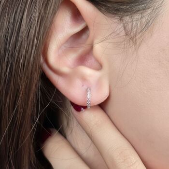 Pink Tourmaline October Birthstone Small Silver Huggies, 2 of 5