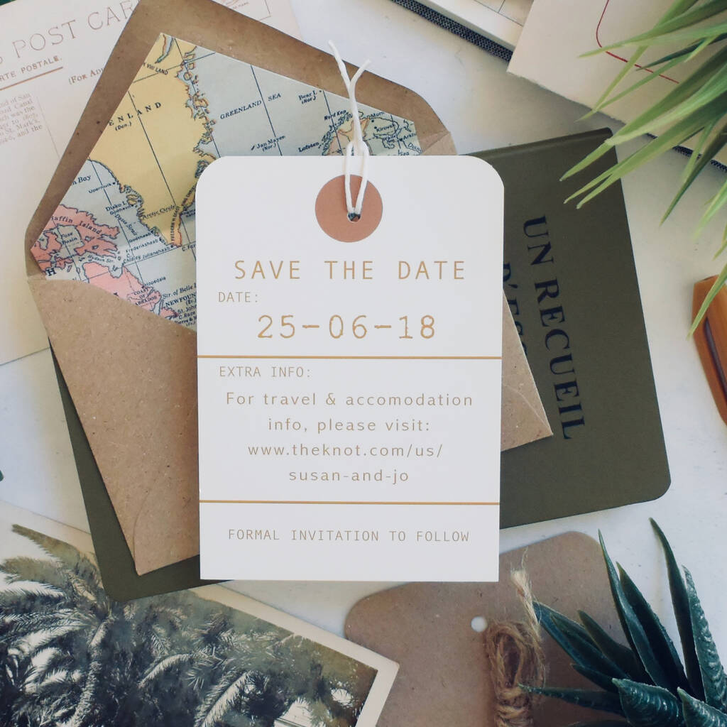 Save The Date Gold Colour Luggage Tag By Paper And Inc